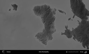 Chios Belediyesi. Yunanistan 'ın idari alanı kararmış bir gri tonlama yükseklik haritasına vurgulandı ve ana hatları çizildi