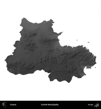 Corinth Belediyesi. Yunanistan 'ın idari bölgesi gri ölçekli yükseklik haritasında beyaza izole edildi