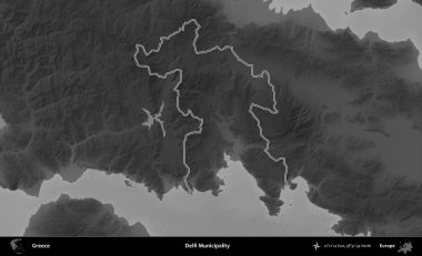 Delfi Belediyesi. Yunanistan 'ın idari bölgesi gri ölçekli bir yükselme haritasında özetlendi
