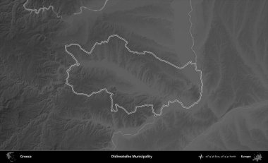 Didimoteiho Belediyesi. Yunanistan 'ın idari bölgesi gri ölçekli bir yükselme haritasında özetlendi