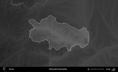 Didimoteiho Belediyesi. Yunanistan 'ın idari alanı kararmış bir gri tonlama yükseklik haritasına vurgulandı ve ana hatları çizildi