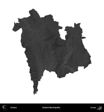 Dodoni Belediyesi. Yunanistan 'ın idari bölgesi gri ölçekli yükseklik haritasında beyaza izole edildi