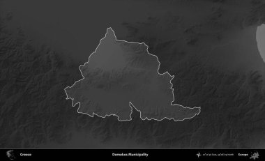 Domokos Belediyesi. Yunanistan 'ın idari alanı kararmış bir gri tonlama yükseklik haritasına vurgulandı ve ana hatları çizildi