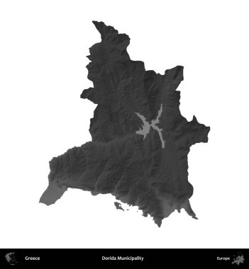Dorida Belediyesi. Yunanistan 'ın idari bölgesi gri ölçekli yükseklik haritasında beyaza izole edildi