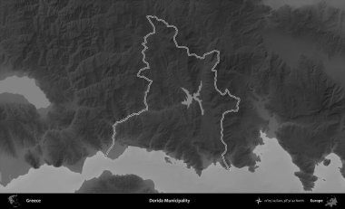 Dorida Belediyesi. Yunanistan 'ın idari bölgesi gri ölçekli bir yükselme haritasında özetlendi