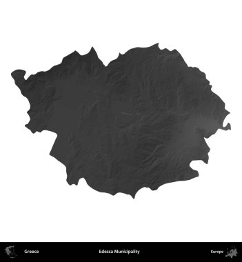 Edessa Belediyesi. Yunanistan 'ın idari bölgesi gri ölçekli yükseklik haritasında beyaza izole edildi
