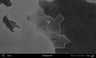 Elis Bölgesel Birimi. Yunanistan 'ın idari alanı kararmış bir gri tonlama yükseklik haritasına vurgulandı ve ana hatları çizildi
