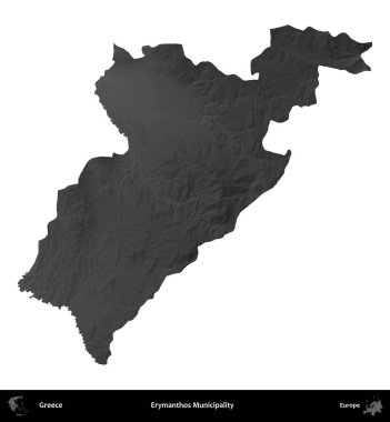 Erymanthos Belediyesi. Yunanistan 'ın idari bölgesi gri ölçekli yükseklik haritasında beyaza izole edildi