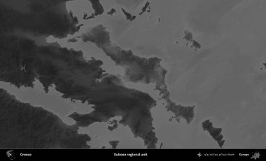 Euboea bölgesel birimi. Yunanistan 'ın idari alanı kararmış bir gri tonlama yükseklik haritasına vurgulandı ve ana hatları çizildi