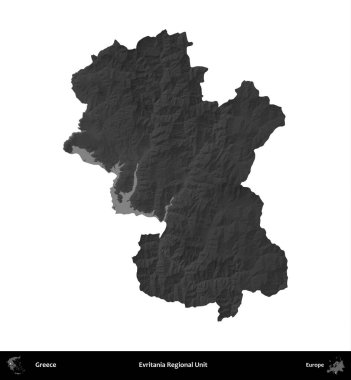 Evritania Bölgesel Birimi. Yunanistan 'ın idari bölgesi gri ölçekli yükseklik haritasında beyaza izole edildi