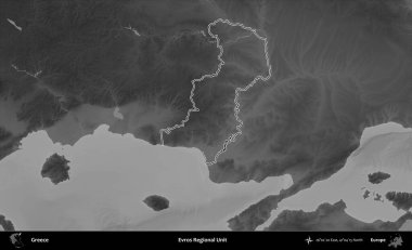 Evros Bölgesel Birimi. Yunanistan 'ın idari bölgesi gri ölçekli bir yükselme haritasında özetlendi