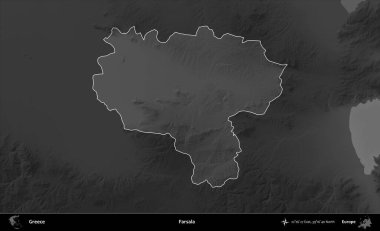 Farsala. Yunanistan 'ın idari alanı kararmış bir gri tonlama yükseklik haritasına vurgulandı ve ana hatları çizildi
