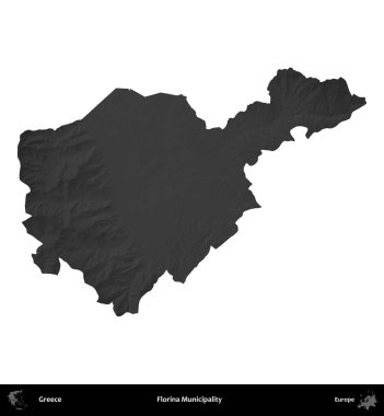 Florina Belediyesi. Yunanistan 'ın idari bölgesi gri ölçekli yükseklik haritasında beyaza izole edildi