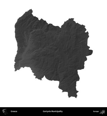 Gortynia Belediyesi. Yunanistan 'ın idari bölgesi gri ölçekli yükseklik haritasında beyaza izole edildi