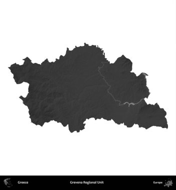 Grevena Bölgesel Birimi. Yunanistan 'ın idari bölgesi gri ölçekli yükseklik haritasında beyaza izole edildi
