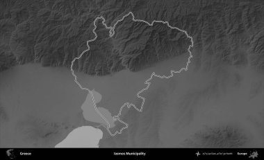 Iasmos Belediyesi. Yunanistan 'ın idari bölgesi gri ölçekli bir yükselme haritasında özetlendi
