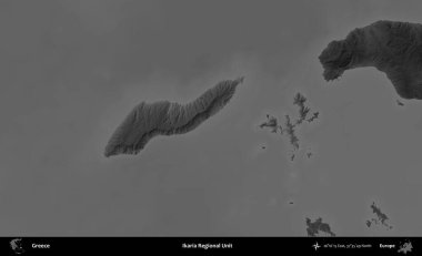 İkaria Bölgesel Birimi. Yunanistan 'ın idari alanı kararmış bir gri tonlama yükseklik haritasına vurgulandı ve ana hatları çizildi