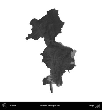 Inachos Belediye Birimi. Yunanistan 'ın idari bölgesi gri ölçekli yükseklik haritasında beyaza izole edildi