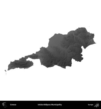Istiaia-Aidipsos Belediyesi. Yunanistan 'ın idari bölgesi gri ölçekli yükseklik haritasında beyaza izole edildi