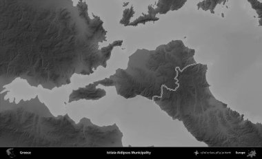 Istiaia-Aidipsos Belediyesi. Yunanistan 'ın idari bölgesi gri ölçekli bir yükselme haritasında özetlendi