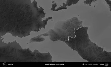Istiaia-Aidipsos Belediyesi. Yunanistan 'ın idari alanı kararmış bir gri tonlama yükseklik haritasına vurgulandı ve ana hatları çizildi