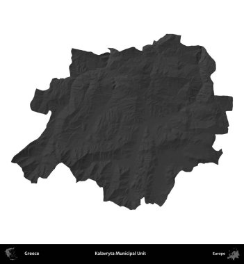 Kalavryta Belediye Birimi. Yunanistan 'ın idari bölgesi gri ölçekli yükseklik haritasında beyaza izole edildi