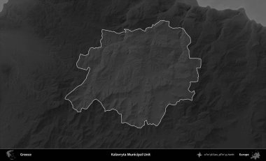 Kalavryta Belediye Birimi. Yunanistan 'ın idari alanı kararmış bir gri tonlama yükseklik haritasına vurgulandı ve ana hatları çizildi