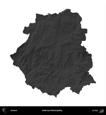 Kalavryta Belediyesi. Yunanistan 'ın idari bölgesi gri ölçekli yükseklik haritasında beyaza izole edildi