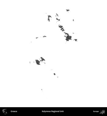 Kalymnos Bölgesel Birimi. Yunanistan 'ın idari bölgesi gri ölçekli yükseklik haritasında beyaza izole edildi