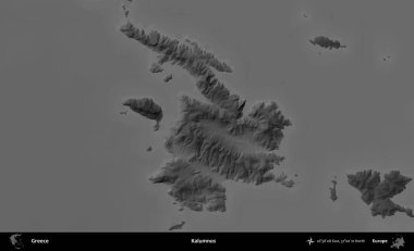 Kalumnos. Yunanistan 'ın idari alanı kararmış bir gri tonlama yükseklik haritasına vurgulandı ve ana hatları çizildi