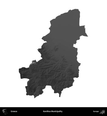 Karditsa Belediyesi. Yunanistan 'ın idari bölgesi gri ölçekli yükseklik haritasında beyaza izole edildi