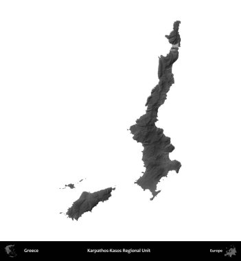 Karpathos-Kasos Bölgesel Birimi. Yunanistan 'ın idari bölgesi gri ölçekli yükseklik haritasında beyaza izole edildi