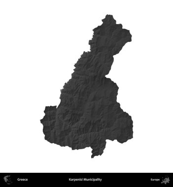 Karpenisi Belediyesi. Yunanistan 'ın idari bölgesi gri ölçekli yükseklik haritasında beyaza izole edildi