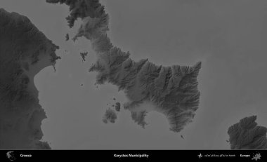Karystos Belediyesi. Yunanistan 'ın idari alanı kararmış bir gri tonlama yükseklik haritasına vurgulandı ve ana hatları çizildi