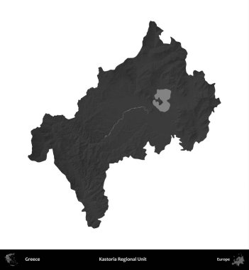 Kastoria Bölgesel Birimi. Yunanistan 'ın idari bölgesi gri ölçekli yükseklik haritasında beyaza izole edildi