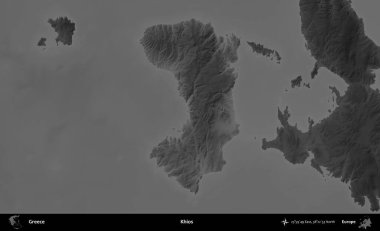 Khios. Yunanistan 'ın idari alanı kararmış bir gri tonlama yükseklik haritasına vurgulandı ve ana hatları çizildi