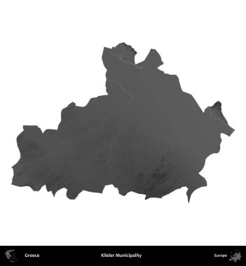 Kileler Belediyesi. Yunanistan 'ın idari bölgesi gri ölçekli yükseklik haritasında beyaza izole edildi
