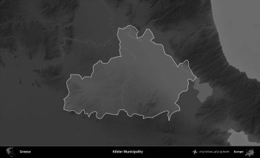 Kileler Belediyesi. Yunanistan 'ın idari alanı kararmış bir gri tonlama yükseklik haritasına vurgulandı ve ana hatları çizildi