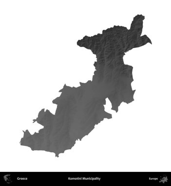 Komotini Belediyesi. Yunanistan 'ın idari bölgesi gri ölçekli yükseklik haritasında beyaza izole edildi