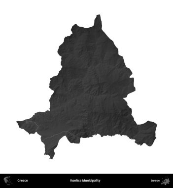 Konitsa Belediyesi. Yunanistan 'ın idari bölgesi gri ölçekli yükseklik haritasında beyaza izole edildi