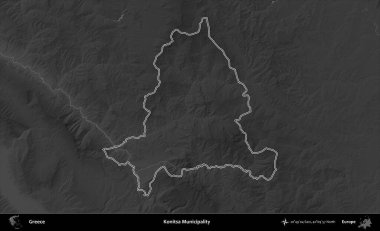 Konitsa Belediyesi. Yunanistan 'ın idari bölgesi gri ölçekli bir yükselme haritasında özetlendi