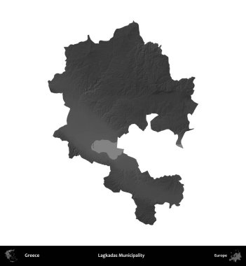 Lagkadas Belediyesi. Yunanistan 'ın idari bölgesi gri ölçekli yükseklik haritasında beyaza izole edildi