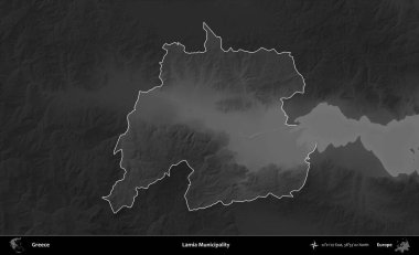 Lamia Belediyesi. Yunanistan 'ın idari alanı kararmış bir gri tonlama yükseklik haritasına vurgulandı ve ana hatları çizildi