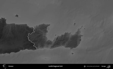 Lasithi Bölgesel Birimi. Yunanistan 'ın idari alanı kararmış bir gri tonlama yükseklik haritasına vurgulandı ve ana hatları çizildi