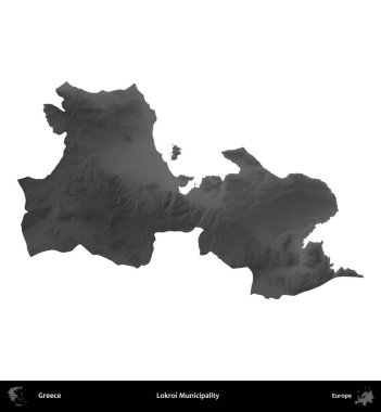 Lokroi Belediyesi. Yunanistan 'ın idari bölgesi gri ölçekli yükseklik haritasında beyaza izole edildi