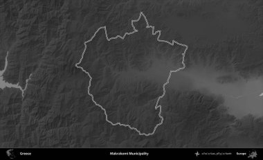 Makrakomi Belediyesi. Yunanistan 'ın idari bölgesi gri ölçekli bir yükselme haritasında özetlendi