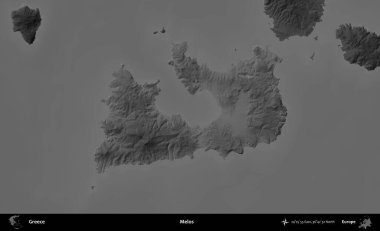 Melodiler. Yunanistan 'ın idari alanı kararmış bir gri tonlama yükseklik haritasına vurgulandı ve ana hatları çizildi