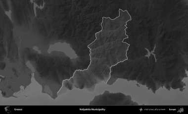 Nafpaktia Belediyesi. Yunanistan 'ın idari alanı kararmış bir gri tonlama yükseklik haritasına vurgulandı ve ana hatları çizildi