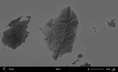 Naxos. Yunanistan 'ın idari alanı kararmış bir gri tonlama yükseklik haritasına vurgulandı ve ana hatları çizildi