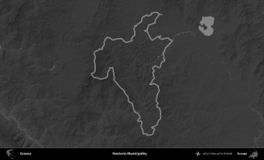 Nestorio Belediyesi. Yunanistan 'ın idari bölgesi gri ölçekli bir yükselme haritasında özetlendi